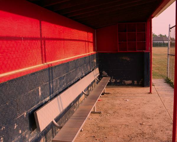 Red-lit dugout bench