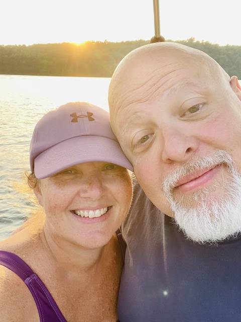 Corey and Heather, lake sunset selfie