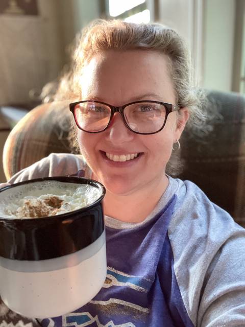 Heather with a very large mug